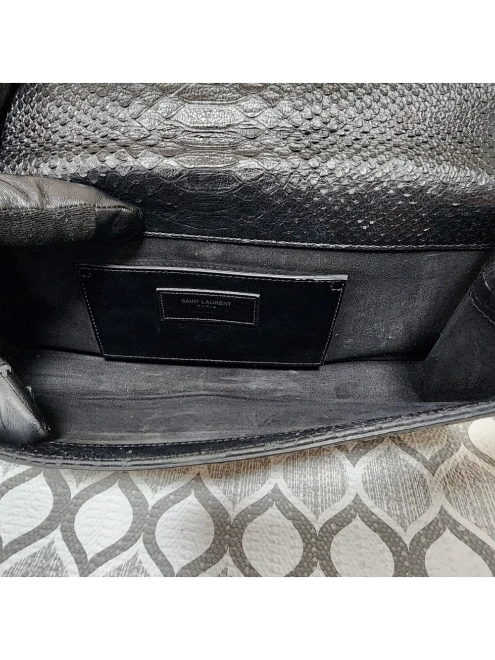 YVES SAINT LAURENT Croc Embossed Leather Tassel Kate Clutch Bag Black - Picture 11 of 11
